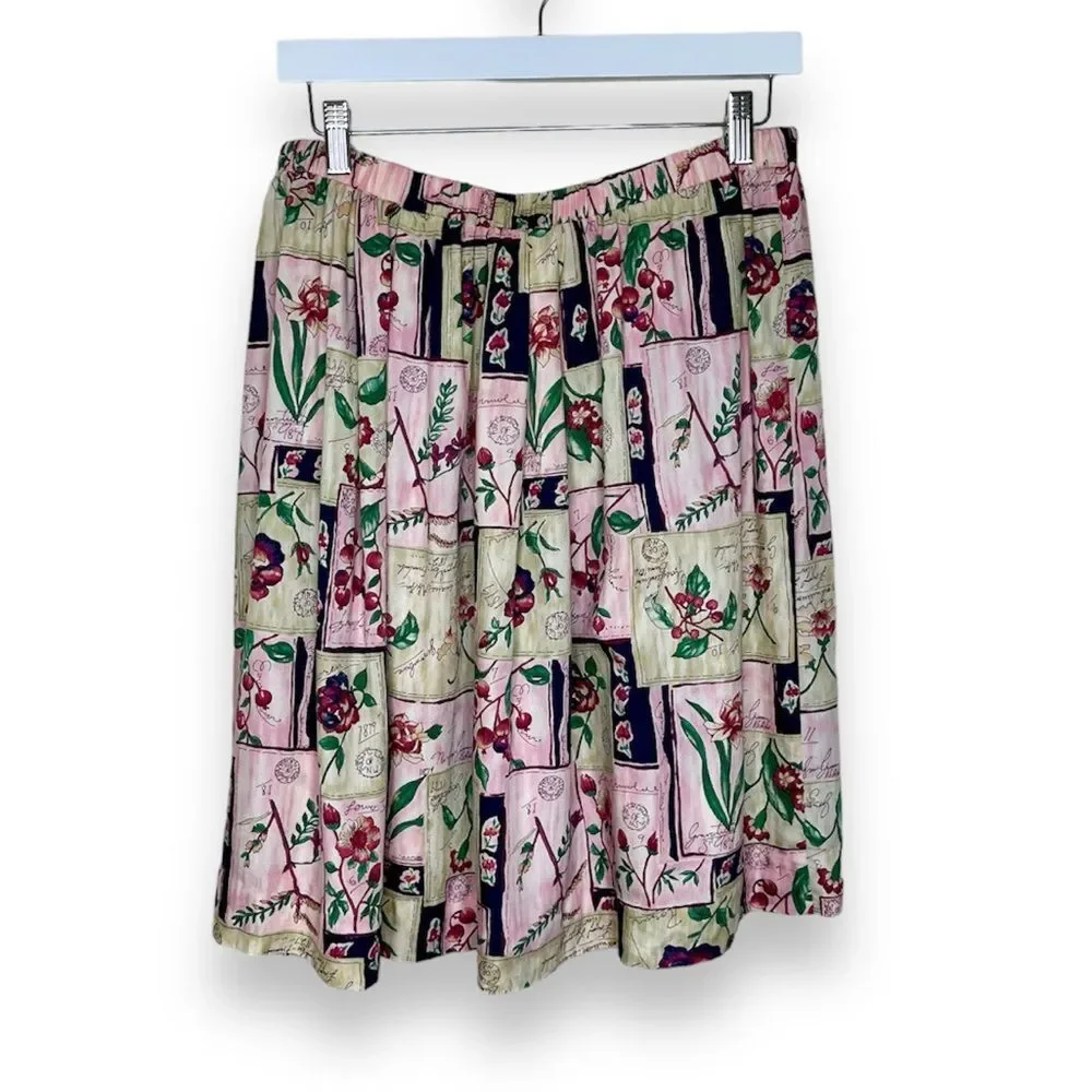 Vintage Pendleton Short Sleeve Camp Shirt Elastic Skirt Set Floral Rayon Women 6